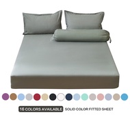 SunnySunny Solid Color Fitted Bed Sheet Single/Super Single/Queen/King Size Soft Comfort Pure Color Bedsheet Cadar TILAM with Mattress Cover