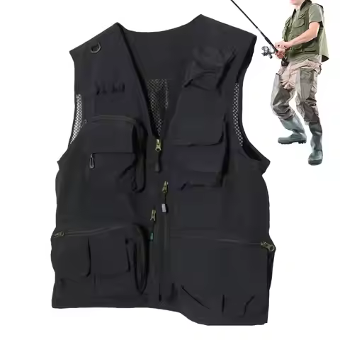 Fishing Vests For Men Utility Work Vest Safari Jacket With Pockets Outdoor Cargo Jacket Casual Cloth