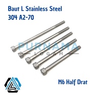 Bolt L M6 x 80 HALF THREAD (Length 8cm) Stainless 304 THE A2-70/ Thread 10/ L5 Key