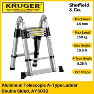 Kruger Aluminum Telescopic Double Sided Ladder, 2x5 Steps (3.2m / 10.5ft) | (AY3032)