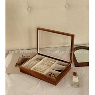 Desktop Storage Solid Wood Jewelry Box Desk Sixi Industry Wooden Earrings Necklace Retro Glass