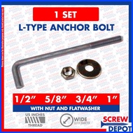 ♣ ➤ ┐ 1SET A307 4140 BI Anchor Bolt with nut and washer | L Bolt | Hook Bolt for Concrete Screw Dep