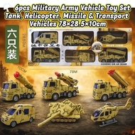 🪖 6pcs Military Army Vehicle Toy Set – Tank, Helicopter, Missile & Transport Vehicles – 78x28.5x10cm