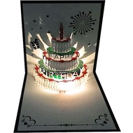 (SPVH) 3D Up Birthday Cards Popup Birthday Greeting Card LED Light Birthday Cake Music Happy Birthda