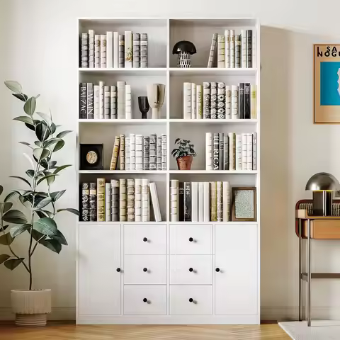 IRONCK 78.7" Bookcase with 6 Drawers, 6 Tier Large Bookshelf with 2 Doors,Large Bookcase with Adjust