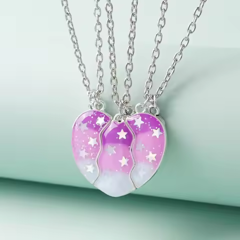 3 Pcs/Set Magnetism Best Friends Pendant Necklace for Women Best Friends Forever Broken Heart Clavic