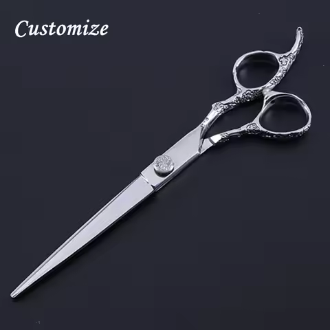 Customize logo JP 440c steel 7'' & 6'' Plum handle cut hair scissors barber makas cutting make up sh