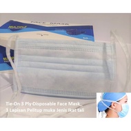 [50pcs ] Face Mask Tie On 3 ply disposable Head Loop Mask muka Pelitup muka tali ikat belakang Tudun