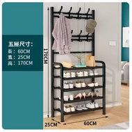 全城熱賣 - 鞋架衣帽架一體多層收納置物架【鞋架+衣帽架5層60cm中號黑色】#