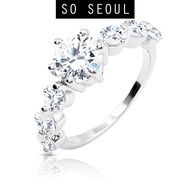 SO SEOUL Angelica Seven-Stone 1.25 CT Diamond Simulant Cubic Zirconia 6 Prong Setting Rhodium Ring