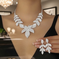 Dazzling Maple Leaf Rhinestone Necklace Earring Set for Special Events