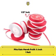 MERAH Fabric Ribbon Red and White Satin Ribbon/ Red and White Flag Ribbon 1/ 2 Inch (1.2 cm)