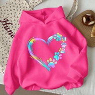 Tween Girls' Casual Cute Colorful Heart, Animal Paw Print Pattern Black Long Sleeve Loose Fit Thick 