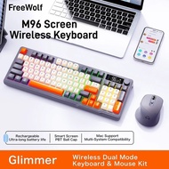 FREEWOLF M96 Wireless Keyboard Mouse Combo Smart Screen RGB Bluetooth 2.4G 4000DPI