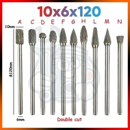 10x6x120mm Tungsten Carbide Burr 6mm Single Double Cut Rotary Porting Tool Mata Porting Mata Korek