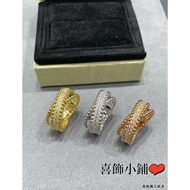 [Real Shot] New V Gold Inlaid Diamond Double Ring Female ring Diamond Ring