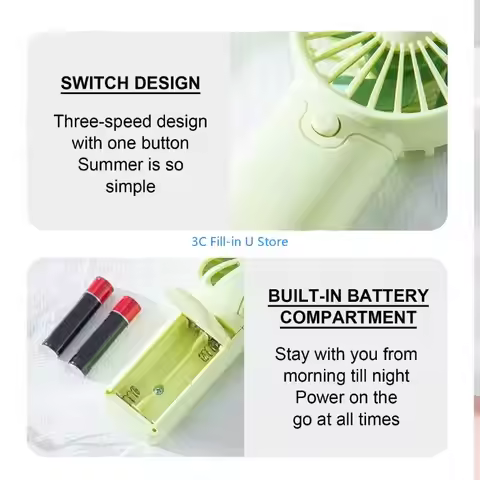 G8TA Portable Handheld Fan 1.5V AAA Battery Operated Pocket Fan Outdoor Indoor
