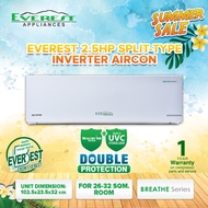 EVEREST Etiv25uvst-Hf Breathe Series Inverter Split Type Aircon with Remote Control - 2.5 HP