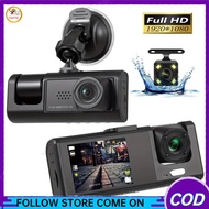 1080P 3 Lens Car Dash Cam Front Inside And Rear Dashboard Camera Recorder 2.0 Inch IPS Screen 170° Wide Angle Loop Recording