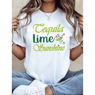 Plus Size, Tequila Lime Sunshine Graphic Print Plus Size Women's T-shirt, Short Sleeve Crew Neck Cas