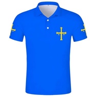 Kemeja Polo Asturies Percuma Kemeja Polo Oviedo Gijon Cetakan Bendera Perkataan Mieres Langreo Sepan