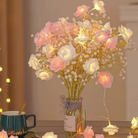 1PC 1.5M10LED/3M20LED artificial rose string light,powered by AA batteries(excl),used for room and V