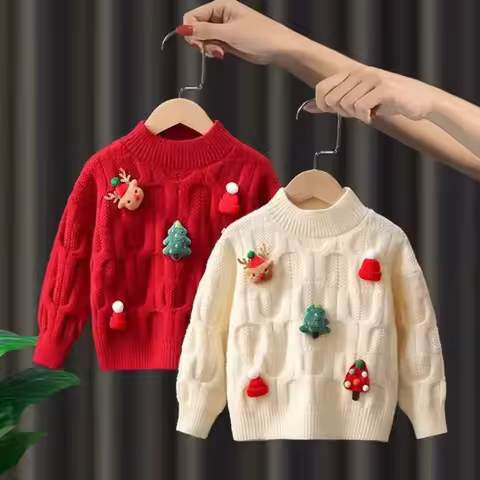 2024 Winter Christmas Knitted Sweater Children Fashion Lovely Festival Sweaters Warm Versatile Outdo