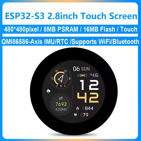 Waveshare 2.8 Inch Round Display ESP32 S3 Development Board 480×480 WiFi BT5 8MB PSRAM 16MB Flash 6-