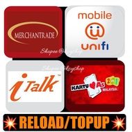 Top up unifi mobile, merchantrade, kartu as, italk pin, reload recharge