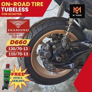 R13/R14 D660 STREET TIRE TUBELESS FOR NMAX, ADV, PCX160, AIRBLADE, CLICK - DIAMOND TIRE 130/70-13; 1