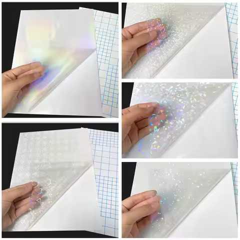 10 Sheets 15 Style A4 Transparent Holographic Overlay Lamination Film A4 Self-Adhesive Laminate Wate