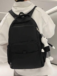 Mochila de estilo americano a la moda para hombres con gran capacidad multifuncional con colgante, unicolor, estilo coreano, estilo Harajuku, estilo campus, mochila para estudiantes, mochila simple, un regalo para la temporada de regreso a la escuela o amigos en una relación de trabajo durante el fin de semana de verano en las vacaciones para llevar documentos, casual, de nylon negro, regalos personalizados para hombres novio papá esposo