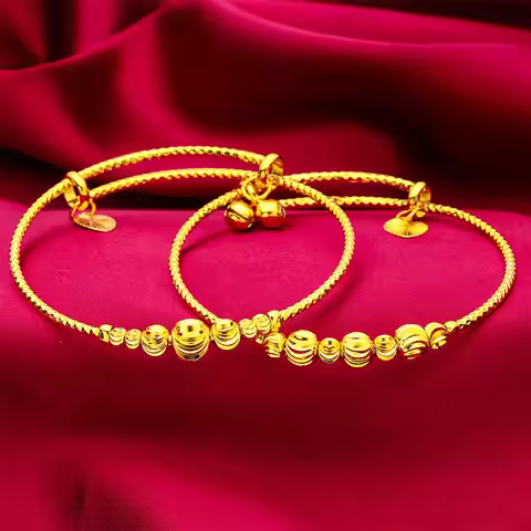 24K gold adjustable bead bracelet | AU999 full gold, round gold beads are stringed into a lively wri