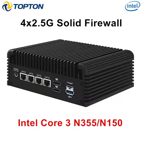 Topton Solid Firewall PC Computer Intel Core 3 N355 N305 N150 N95 4x2.5G LAN Type-C 2*NVMe+SATA 5xUS