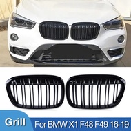 Pulleco Car Front Hood Kidney Bumper Grill Racing Grille For BMW X1 F48 F49 16-19 Gloss Black Double
