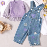 1pc Girls/Baby Girls Cute Fashion Blue Heart Denim Bib Pants Toddler Girl Outfit Baby Girl Pants Bab