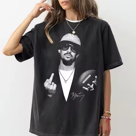 Bad Bunny Bowl 2026 Halftime Show Short Sleeves Cotton T-Shirt Bad Bunny Portrait Print T-Shirt Grap