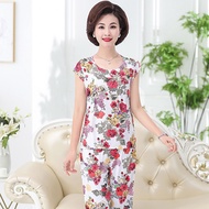 Middle-aged and elderly pajamas female summer yai mother pure cotton silk set middle-aged woman fami