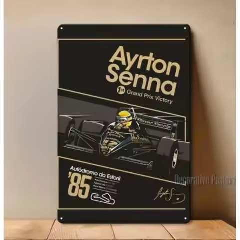 AyrtonSenna1985Sign 1p Ayrton Senna Estoril 1985 Race F1 Metal Poster - 20x30cm Collectable Sign