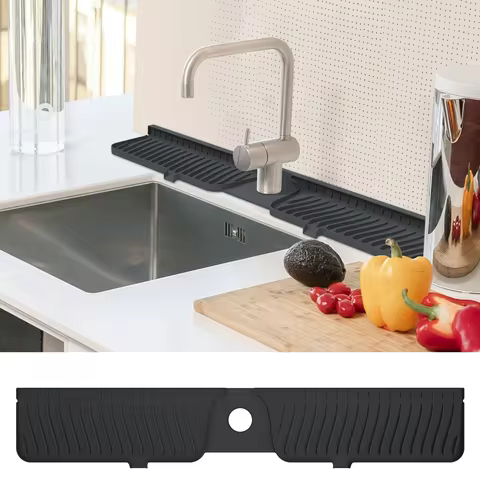 30 inches (Approx. 76 cm) Sink Faucet Pad, Kitchen Sink Splash Guard, Sink Sponge Holder Soap Tray