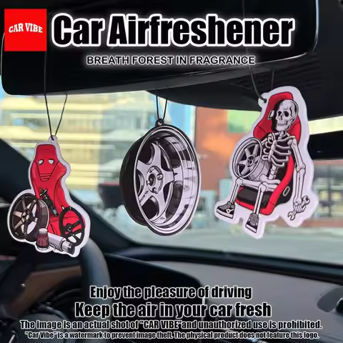 JDM wheel-style car freshener hanging scent strip — cool car decor, paper fragrance. Great gift for 