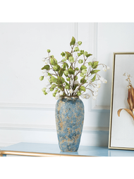 陶瓷藍色花瓶家居裝飾，紅土花現代時尚極簡風格農舍桌面裝飾波西米亞花瓶，可愛圓形復古花瓶書架餐桌和咖啡桌裝飾