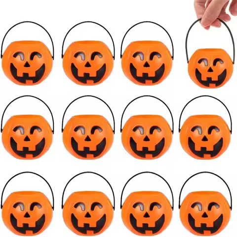 6/12pcs Halloween Witch Cauldron Decoration,Mini Black Plastic Witches Cauldron,Pumpkin Treat Bucket