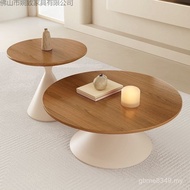 Round Coffee Table Household Solid Wood Table Simple Modern Combination Cream Movable Small Apartmen