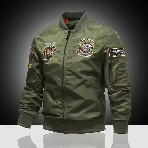 2024 Spring MA1 Pilot Jacket Men's Spring and Autumn Fashion Brown Bear Embroidered Baseball Suit La