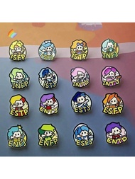 โลหะอะนิเมะ 16 แบบที่กำหนดเอง MBTI เข็มกลัด, เข็มกลัดการ์ตูนสำหรับกระเป๋าเป้, อุปกรณ์เสริมคอสเพลย์, 