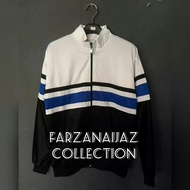 Jaket Tracktop Putih Hitam LIst Biru