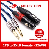 GOLLEY LION สายเคเบิ้ล XLR ตัวเมียเป็น1/4นิ้ว TSข้อต่อ XLR 3ขาสำหรับตัวเมียเป็นคู่ขนาด6.35มม. TS ตัว