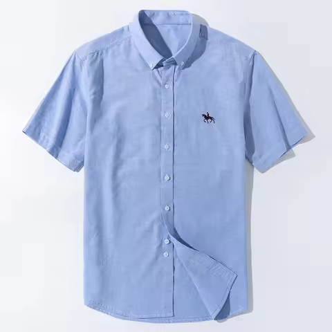 100% Pure Cotton Oxford Shirt For Men Short Sleeve Solid Stripe Leisure Embroidered Social Business 