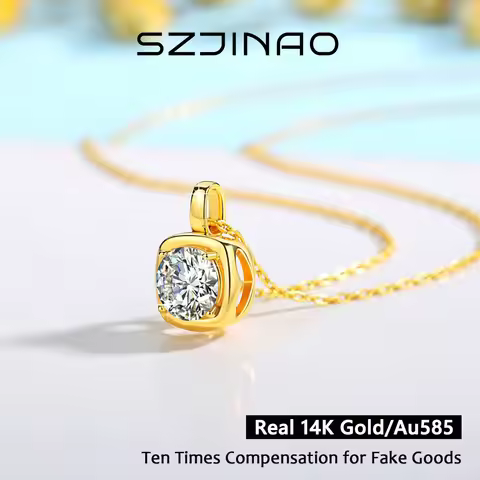 6.5MM Moissanite Diamond Pendant 14K Gold Au585 Necklace Round Cut 1CT For Women Wedding Anniversary